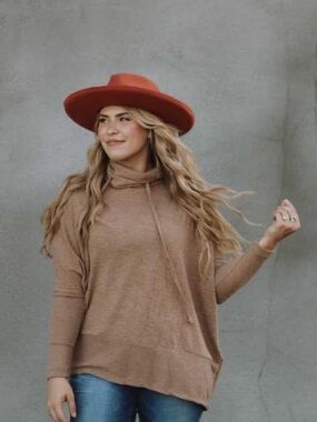 Wide Brim Felt Fedora Hat - Rust Orange